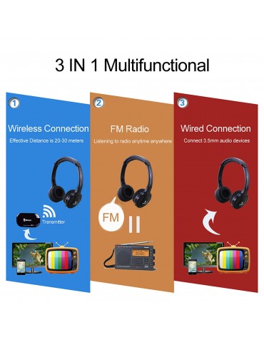 B616 Multifunction Wireless Stereo Headphones On Ear Headset FM Radio Wired Earphone Transmitter for MP3 PC TV Smart Phones