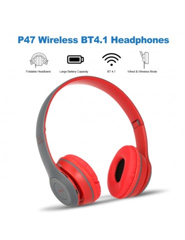 P47 Wireless Bluetooth 4.1 Headphones Foldable Over Ear Headset 3.5mm Muisc Earphone FM Radio TF Card Slot Hands-free w/ Mic