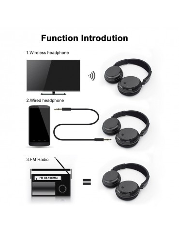 FM Wireless Headphones Over-Ear Music Earphones with Transmitter 3.5mm & RCA Wired Headset Support FM Radio for TV PC Phones MP3 Player