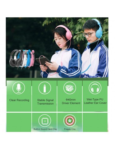 A566H Computer Wired Headphone Student Lightweight Noise Cancelling Headset with Microphone for Online Study Education Test