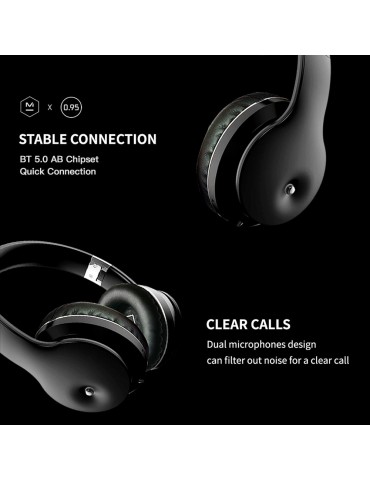 EL-B5 BT5.0 Wireless Headset Adjustable Headband Headset Stereo Sound Dual Microphones (Black & Silver)