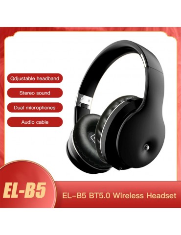 EL-B5 BT5.0 Wireless Headset Adjustable Headband Headset Stereo Sound Dual Microphones (Black & Silver)
