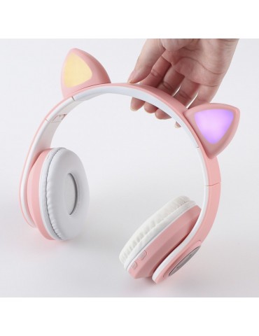 B39 Over Ear Music Headset Cat Ear Glowing Headphone Foldable Wireless BT5.0 Earphone Hands-free with Mic AUX IN TF Card MP3 Player for PC Laptop Computer Mobile Phone