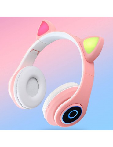 B39 Over Ear Music Headset Cat Ear Glowing Headphone Foldable Wireless BT5.0 Earphone Hands-free with Mic AUX IN TF Card MP3 Player for PC Laptop Computer Mobile Phone