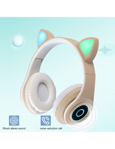 B39 Over Ear Music Headset Cat Ear Glowing Headphone Foldable Wireless BT5.0 Earphone Hands-free with Mic AUX IN TF Card MP3 Player for PC Laptop Computer Mobile Phone