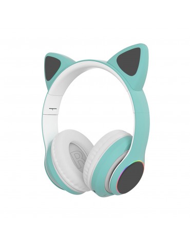 STN-28 Over Ear Music Headset Glowing Cat Ear Headphones Foldable Wireless BT5.0 Earphone with Mic AUX IN TF Card MP3 Player Colorful LED Lights for PC Laptop Computer Mobile Phone
