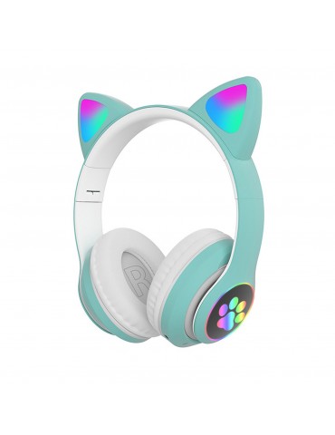 STN-28 Over Ear Music Headset Glowing Cat Ear Headphones Foldable Wireless BT5.0 Earphone with Mic AUX IN TF Card MP3 Player Colorful LED Lights for PC Laptop Computer Mobile Phone