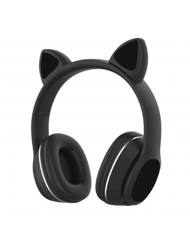 L400 Over Ear Music Headset Glowing Cat Ear Headphones 7 Color Breathing Lights Foldable Wireless BT5.0 Earphone with Mic AUX IN TF Card MP3 Player for PC Laptop Computer Mobile Phone