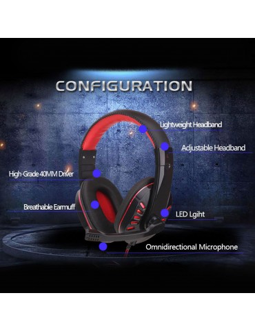 SY755MV Luminous Game Headphone Over-ear Gaming Headset with Microphone PC Gamer 3.5mm Headphones Noise Cancelling Compatible with PS4 Xbox Laptop Computer