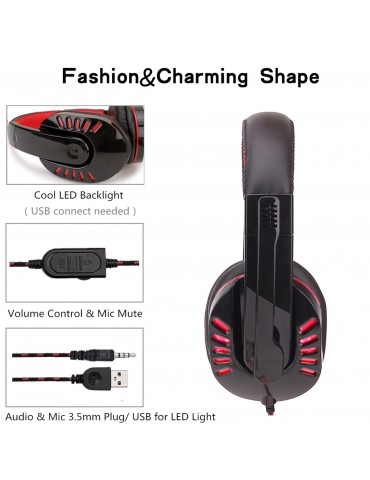 SY755MV Luminous Game Headphone Over-ear Gaming Headset with Microphone PC Gamer 3.5mm Headphones Noise Cancelling Compatible with PS4 Xbox Laptop Computer