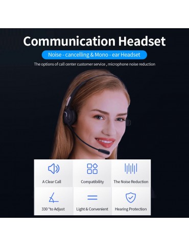 Communication Headset Noise - cancelling & Mono - ear Headset Compatibility Light & Convenient Hearing Protection USB Connector