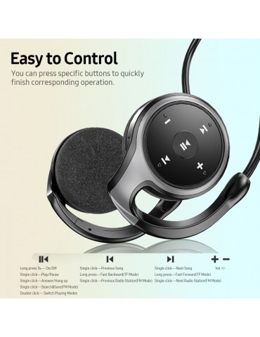 BT 5.0 Headset Lightweight Sports Headphone Support TF Card Playing FM Mode Hi-Fi Sound Effect Noise Reduction, Grey