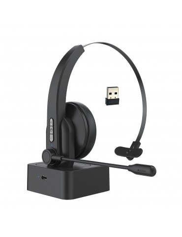 2.4GHz Wireless Headphones Call Center Earphone On Ear Headset with ENC Noise Reduction Microphone Adjustable Headband Volume Control with Charging Dock