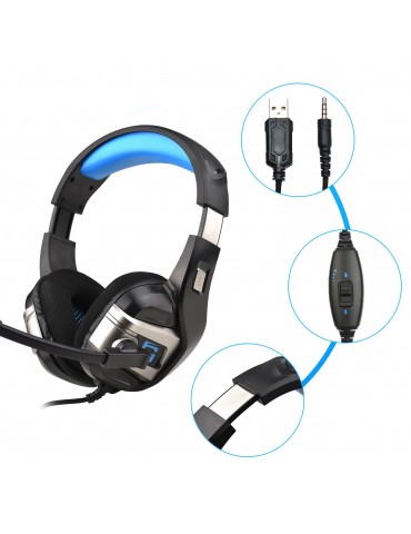 USB Wired Gaming Headset Stereo Surround Sound Headphone with Noise Cancelling Mic 50mm Drivers 3.5mm Volume Control for PC Laptop