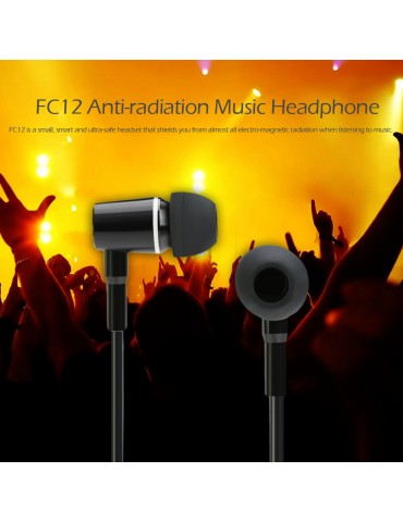 FC12 Stereo Music Headset Air Tube 3.5mm Anti-radiation Earphone In-ear Headphone Radiation Free Noise Reduction Line Control with Mic Black for Smart Phones Desktop Notebook Tablet PC