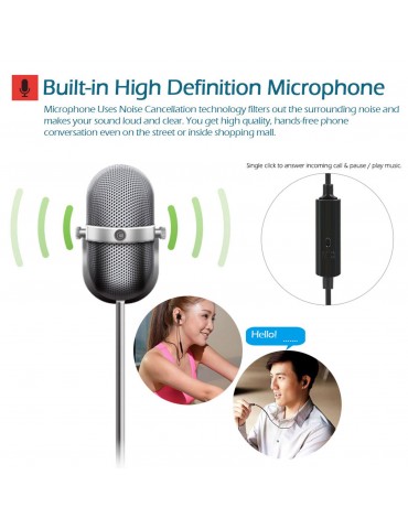 FC12 Stereo Music Headset Air Tube 3.5mm Anti-radiation Earphone In-ear Headphone Radiation Free Noise Reduction Line Control with Mic Black for Smart Phones Desktop Notebook Tablet PC