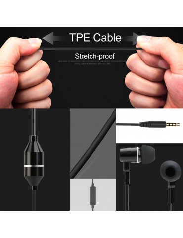 FC12 Stereo Music Headset Air Tube 3.5mm Anti-radiation Earphone In-ear Headphone Radiation Free Noise Reduction Line Control with Mic Black for Smart Phones Desktop Notebook Tablet PC