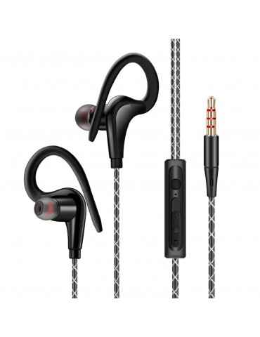 S760 Wired In-ear Waterproof Earphones Ear Hook Earbuds Stereo Super Bass Headphones Sport Headset with Mic Black