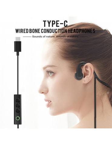 Bone Conduction Headphones Outdoor Sports Headset Waterproof Type-C Wired Earphone Open-Ear for Driving Cycling Running Gym for Smart Phones Tablet PC Notebook