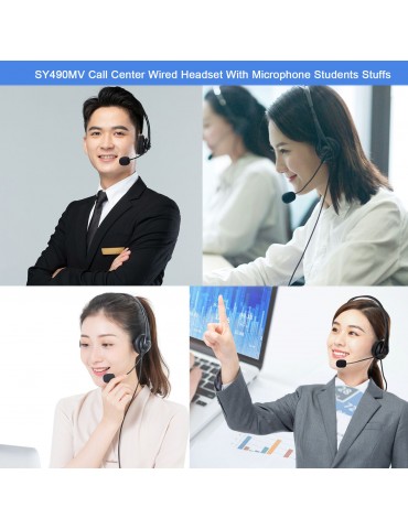 SY490MV Call Center Wired Headset 3.5MM Plug With Microphone Telephone Operator Headphone Noise Canceling for Computer Phones Desktop Boxes