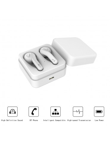 BT Earphone True Wireless Stereo Earbud Headset for Phone White