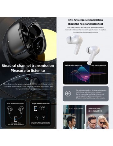 TWS ENC Noise Cancelling Headphones P9 BT Wireless Earphones Double Mark ENC Noise-cancelling calls Long Battery Life  Black