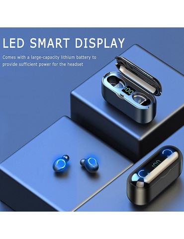 F9-8 Earphones BT 5.0 Wireless Mini Sports Earbuds 8D HiFi Sound Headset HD Call Noise Reduction Siri Voice Assistant Headphones With LED Digital Power Display