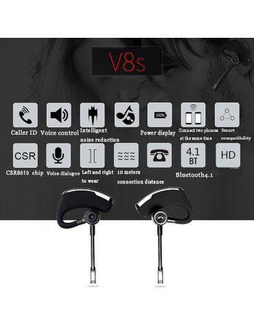 V8S BT In-ear Wireless Earphone Business Headset Handsfree Call BT Headphone Driving Sports Earbud With Mic Ear Hook 1pc