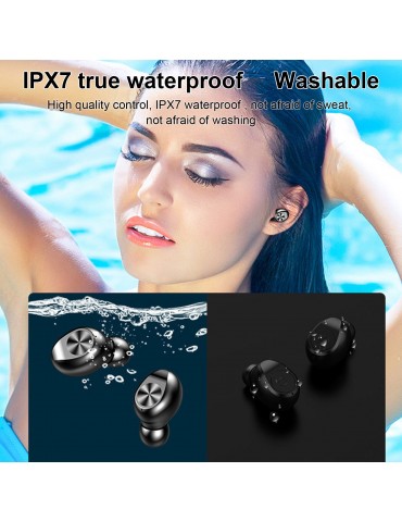 F9-11 Mini In-Ear BT Headphones with 9D Stereo Deep Base Noise Reduction IPX7 Waterproof Sport Earphones with LED-Digital Display Touch-Control Headsets HD Call Earbuds with MIC Compatible with iOS Android Windows Black(with rope)