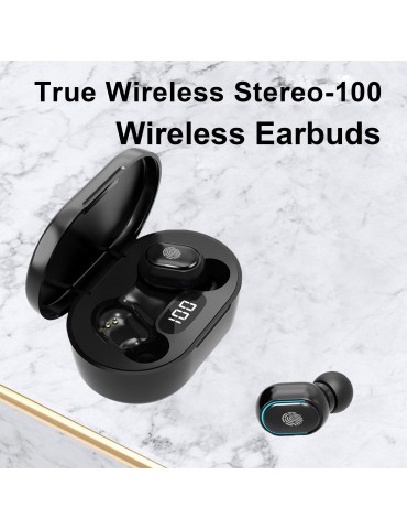 True Wireless Stereo-100 Wireless In-Ear Earbuds with Stereo Sound Noise Reduction Waterproof BT 5.1 Earphones with LED-Digital Display Touch-Control Headphones Headsets with HD Call for Sport Music