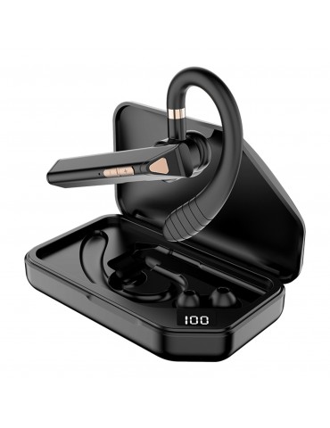 K3 BT5.0 Business Headset Wireless Earpiece Single Earhook With Charging Box Mic Led Display Earphones CVC Noise Cancelling Headphone Hands-Free Earphone 500mAh Battery for Business/Work/Driving/Office