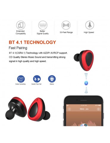 K2 True Wireless Bluetooth Headphone In-ear Stereo Bluetooth 4.1 Sport Headset Music Hands-free w/ Mic 450 mAh Emergency Power Bank for Running Gym Exercise Business