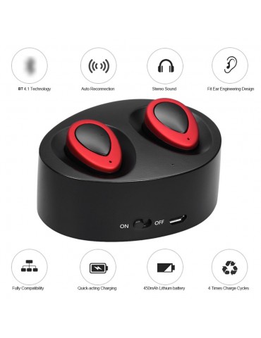 K2 True Wireless Bluetooth Headphone In-ear Stereo Bluetooth 4.1 Sport Headset Music Hands-free w/ Mic 450 mAh Emergency Power Bank for Running Gym Exercise Business