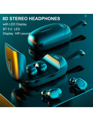 LB60 Bluetooth 5.0 Wireless Headphones In-ear Earbuds with Mic LED Display Waterproof Earphones Sports Headsets for Phone