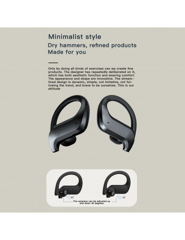 MD03 BT5.0 Wireless Headphones Ear Hook Touch Control IPX5 Waterproof Electric Quantity Display