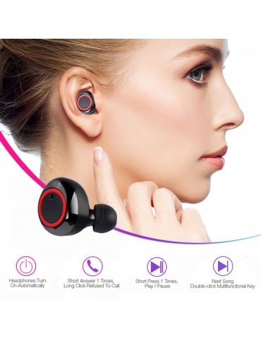 True Wirelessly Stereo BT Earphone Intelligent Noise Reduction High Clear Sound Quality Headset Waterproof Sweatproof Mini Sports Headphones with 450mAh Charging-Box