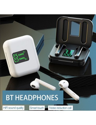 BT5.0 Wireless Headphone HiFi Sound Quality Wireless Earbuds with LED Display Screen Intelligent Touch Control Black